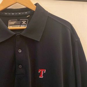 Cutter & Buck x Texas Rangers CB Drytec Polo Golf Shirt XXL 2XL Black w/Red T